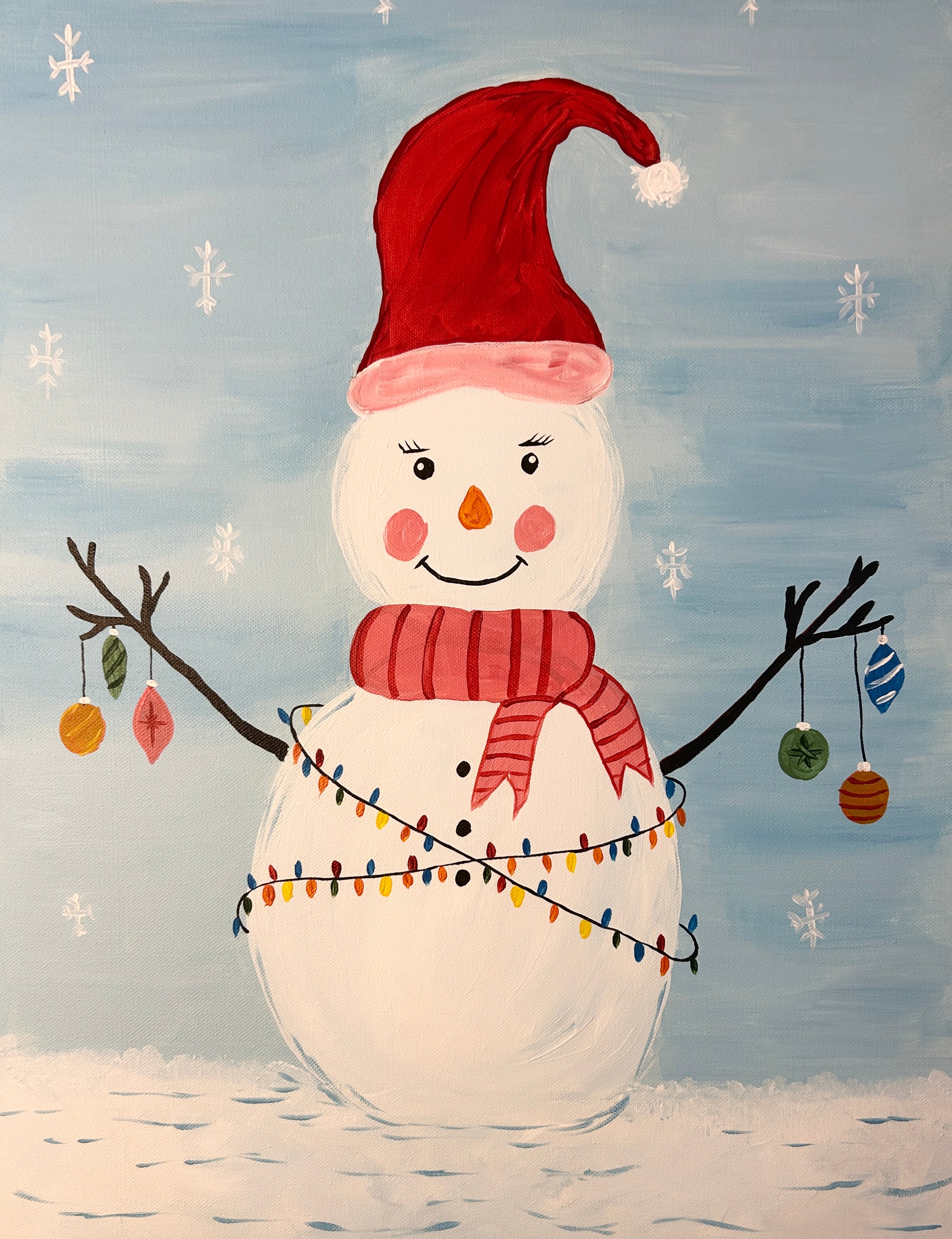 acrylic painting of frosty the snowman